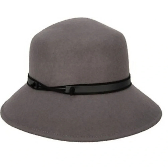 Designer Nine West Trench-style hat wool felt hat with faux leather fall  staple - Picture 12 of 13